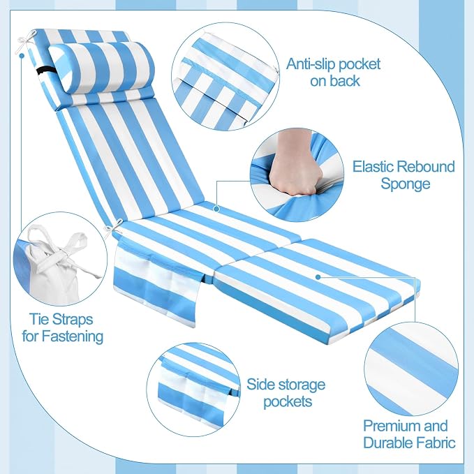 Wenqik 2 Pcs Outdoor Chaise Lounge Cushion - Image 6