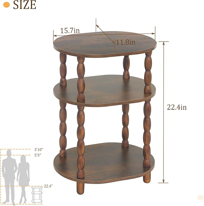 MaxSmeo Side Table, 3-Tier Small End Table, Modern Oval Night Stand Accent Table - Image 3