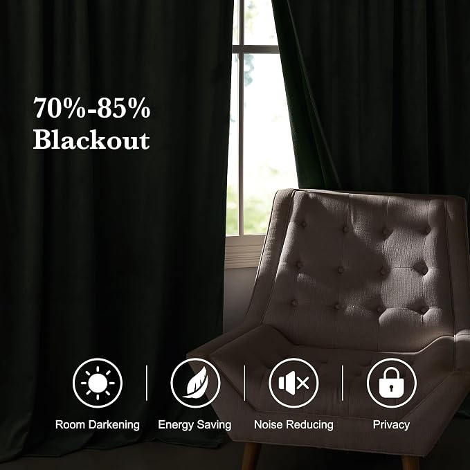 RYB HOME Elegant Green Velvet Curtains 84 inches Long, Light Blocking, Thermal - Image 5