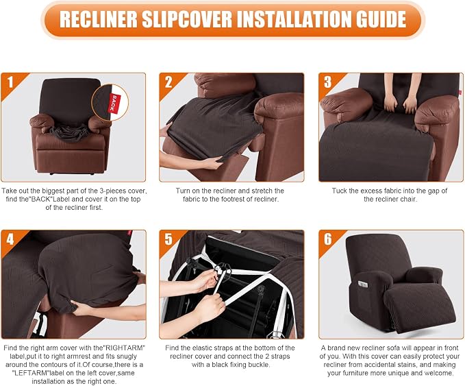 VANSOFY Oversized Recliner Chair Cover, 4-Pieces Stretch Recliner Covers - Image 3