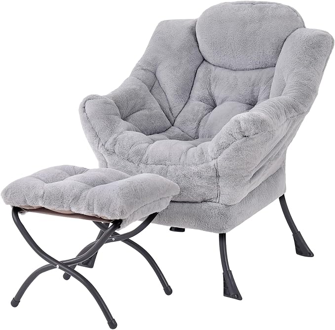 Tiita Lazy Chair with Ottoman, Light Grey Modern Large Accent Armchair by TiitaHome