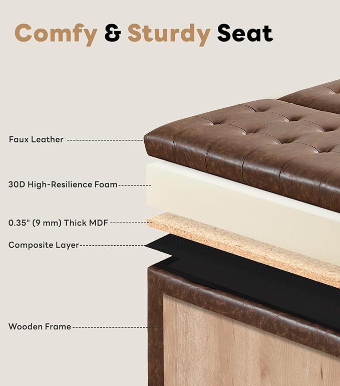 Tbfit Large Square Storage Ottoman Bench, Tufted Upholstered Coffee Table - Image 4