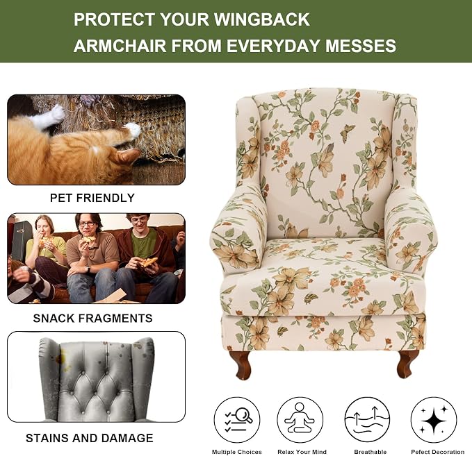 HAOYONG Wing Chair Slipcovers Stretch Wingback Chair Covers Printed 2 Pieces - Image 5
