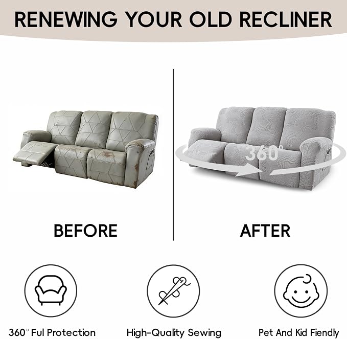 5-Piece Recliner Sofa Covers, Stretch Geometric Strokes Jacquard Recliner Sofa - Image 6