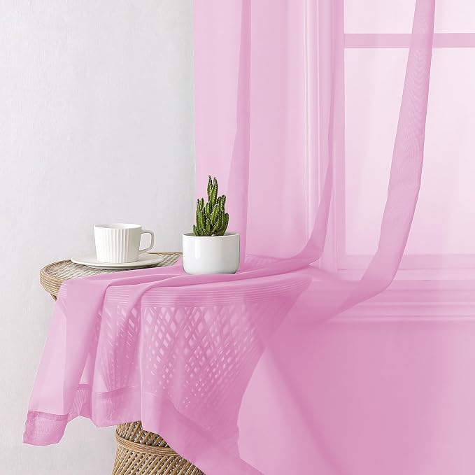 Lecloud Light Pink Sheer Curtains 90 Inches Long 2 Panels, Farmhouse Voile - Image 7
