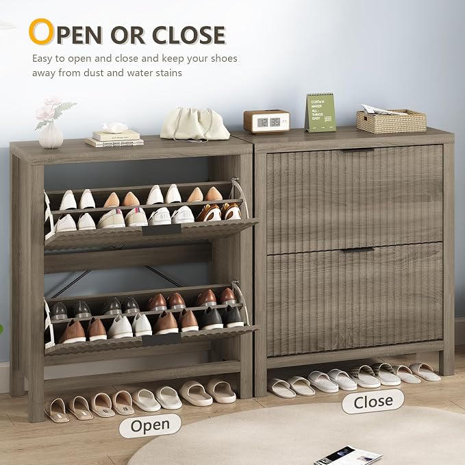 YOMILUVE Shoe Cabinet Storage for Entryway, Fluted Shoe Cabinet - Image 7