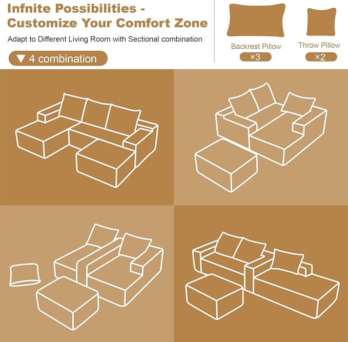 108" Sectional Couches for Living Room Cloud Couch Sofa - Image 7
