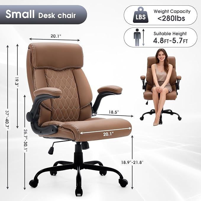 High Back Office Chair with Flip-up Armrests, Leather Comfy Desk Chair with - Image 2