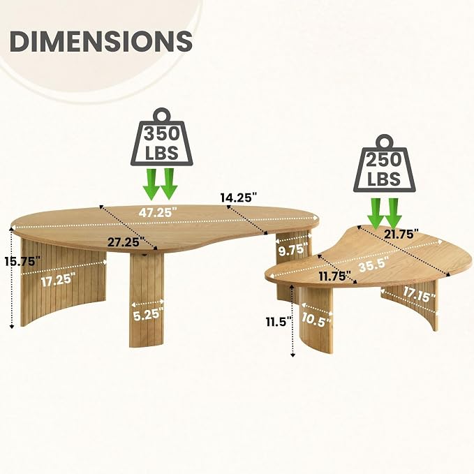 Nesting Coffee Tables Set of 2 – Cloud/Mango Shaped Ash Veneer Top - Image 2