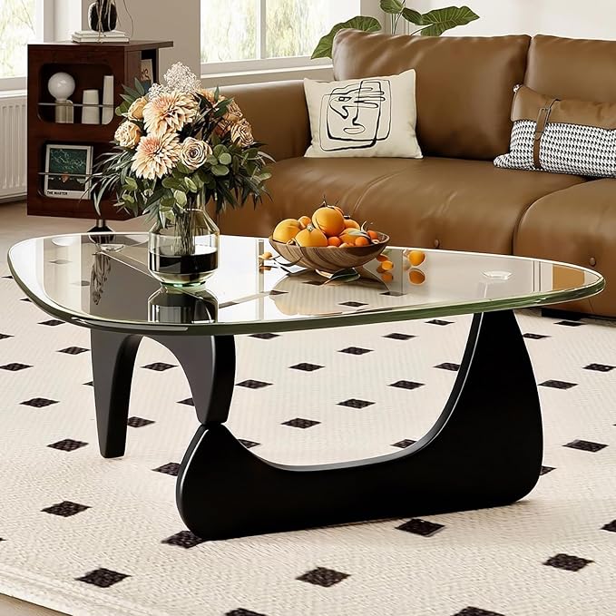 Modern Glass Coffee Table, 44.9"×32.3"×15.8" Triangle Center Table by PRITIY