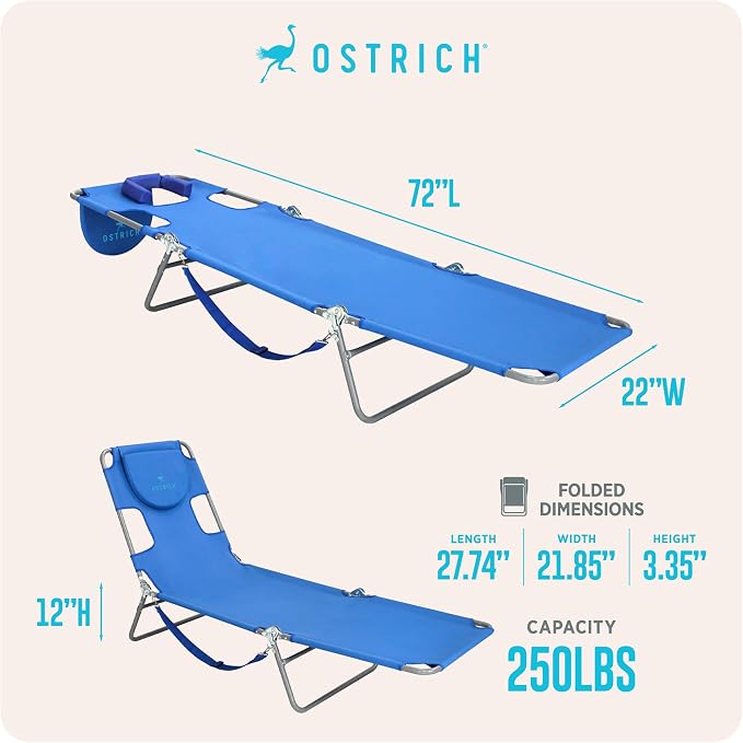Ostrich the Original Chaise 72 x 22 Inch Lounge Portable Reclining Lounger - Image 3