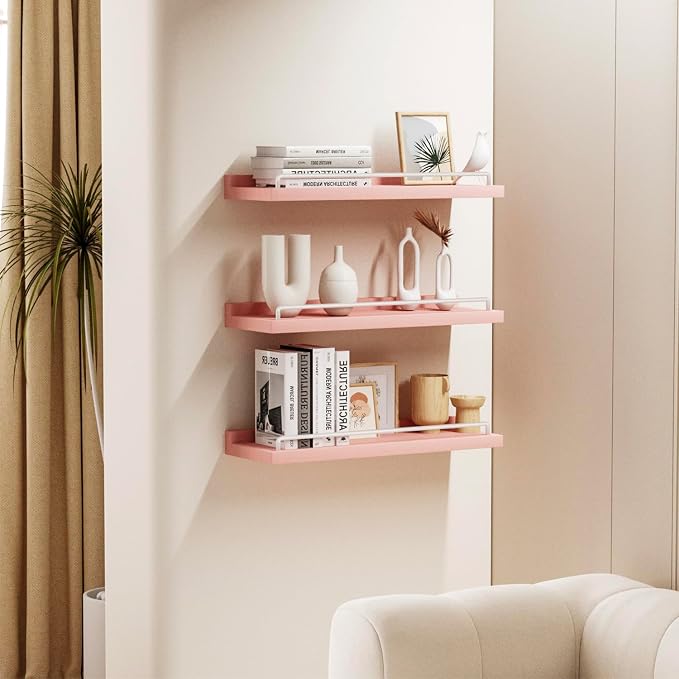RYOFOBETTO Pink and White Floating Shelves, Kawaii Room Decor Wall Shelves - Image 2