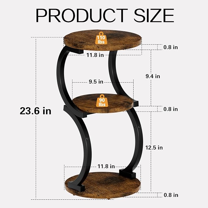 Small Side Table, 3-Tier Round End Table - Image 3