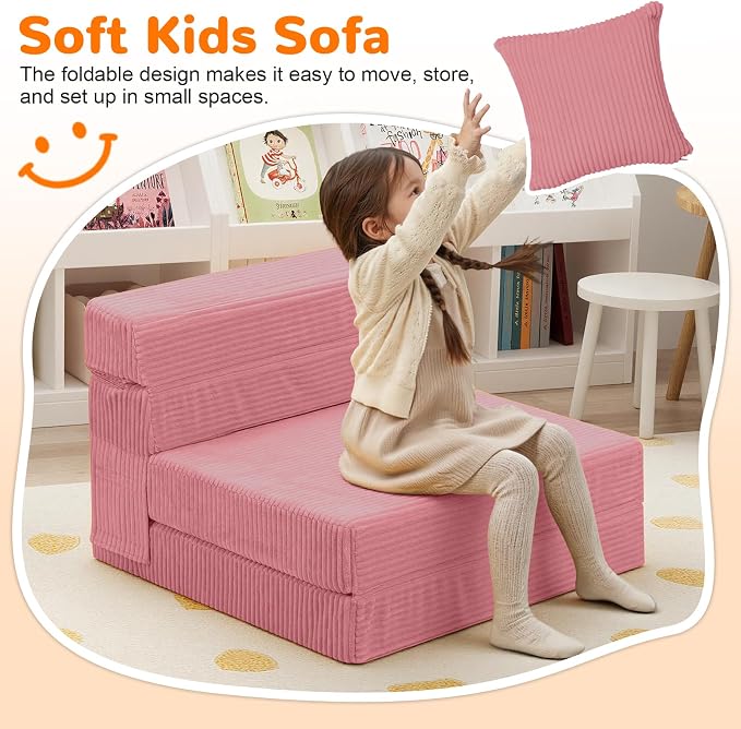 MeMoreCool Kids Folding Sofa – Corduroy Floor Futon Chair, Tri-Fold Mattress - Image 2