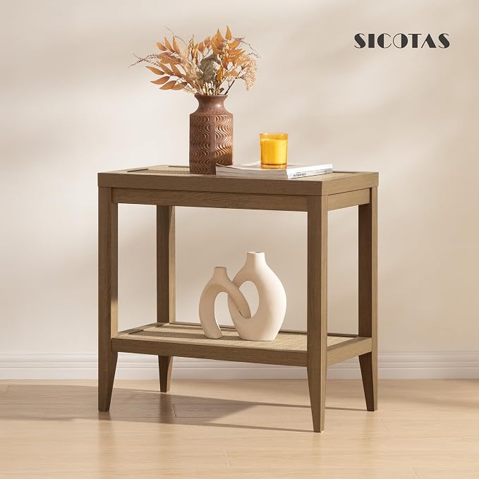 SICOTAS Rattan Night Stand Bedside Table - Image 9