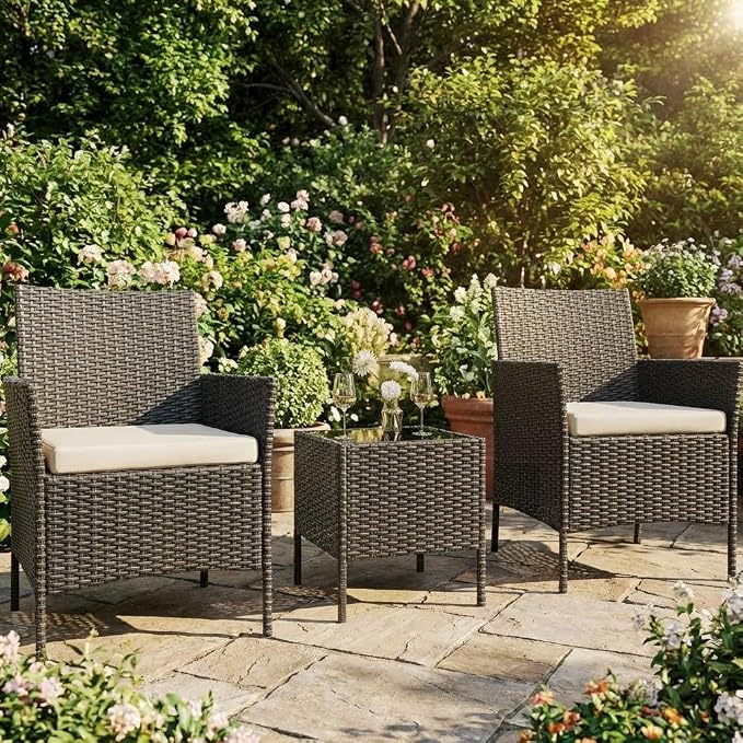 3PCS Outdoor Patio Bistro Set, PE Rattan Wicker Armchairs - Image 6