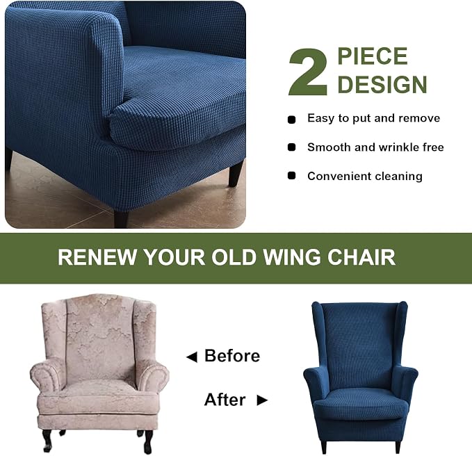 HAOYONG Jacquard Wingback Chair Cover Thickening Wing Armchair Covers Set of 2 - Image 7