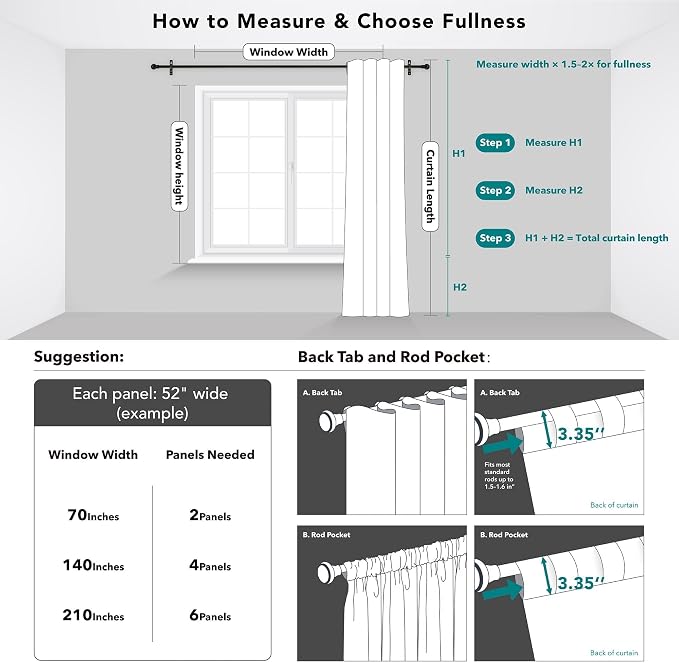 Deconovo Blackout Curtains, Thermal Insulated, W42 x L63 2 Panels, Back Tab - Image 9