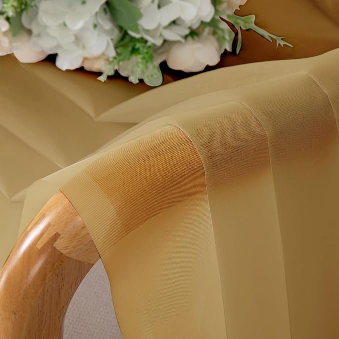 Chyhomenyc Gold Sheer Curtains 84 inches Long 2 Panels Set - Image 2