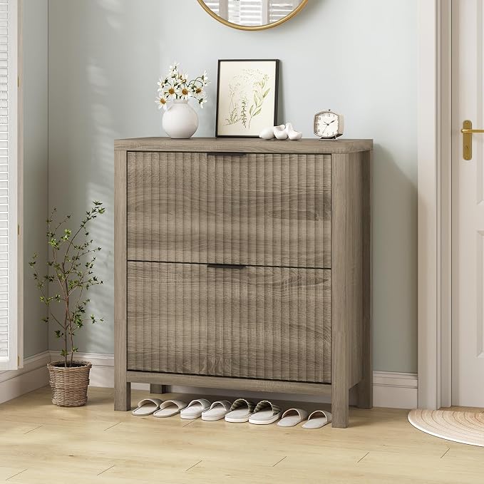 YOMILUVE Shoe Cabinet Storage for Entryway, Fluted Shoe Cabinet - Image 8