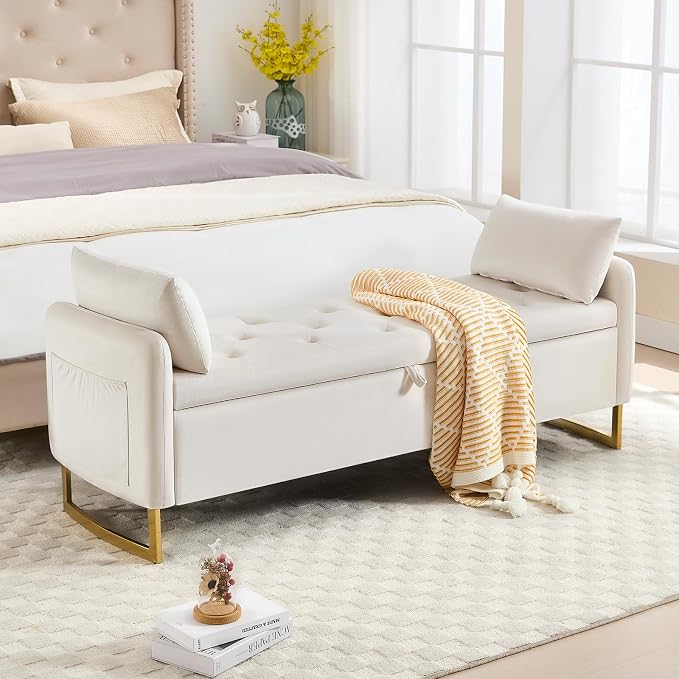65" End of Bed Storage Bench, Velvet Storage Bench by HOMYKA