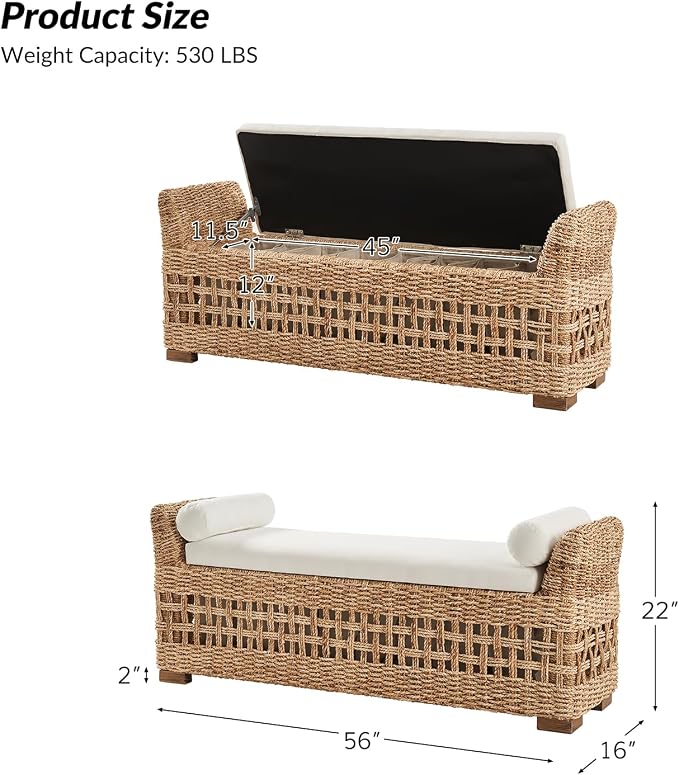 HULALA 56" Rattan Storage Bench - Image 2