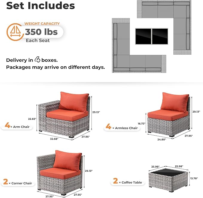 ovios 12 Pieces Patio Furniture Set, Outdoor Wicker Sectional Sofa - Image 8