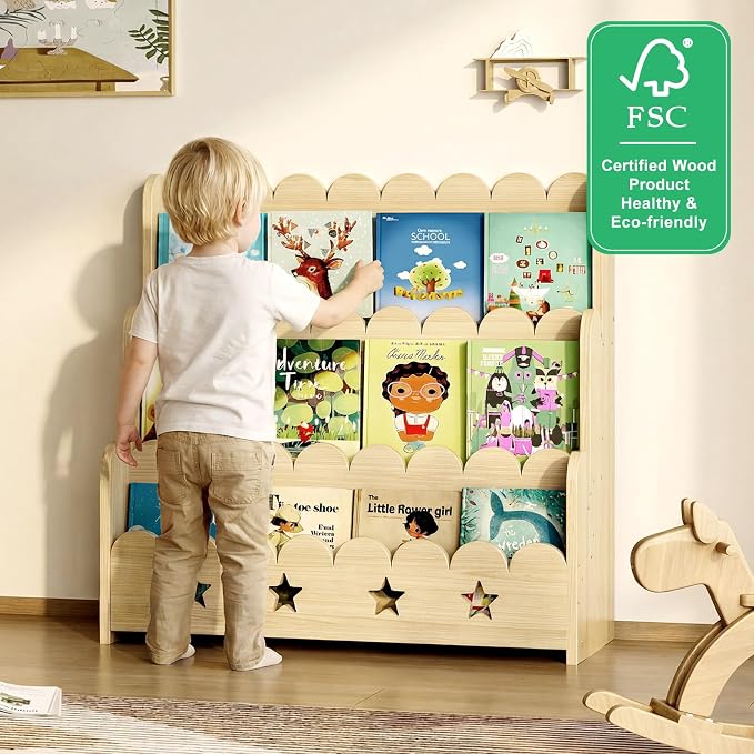 EXPERLAM Scalloped Kids Bookshelf, 3-Tier Front Facing Toddler Bookshelf - Image 7