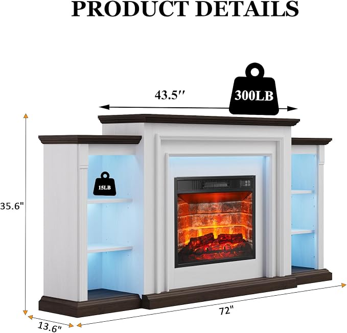 72" LED Lights Electric Fireplace - Image 2