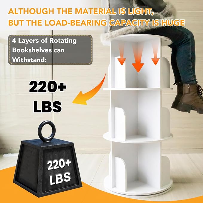 RUNSUNSPRI 4 Tier Rotating Bookshelf Tower, Spinning Bookshelf, Revolving 360° - Image 5