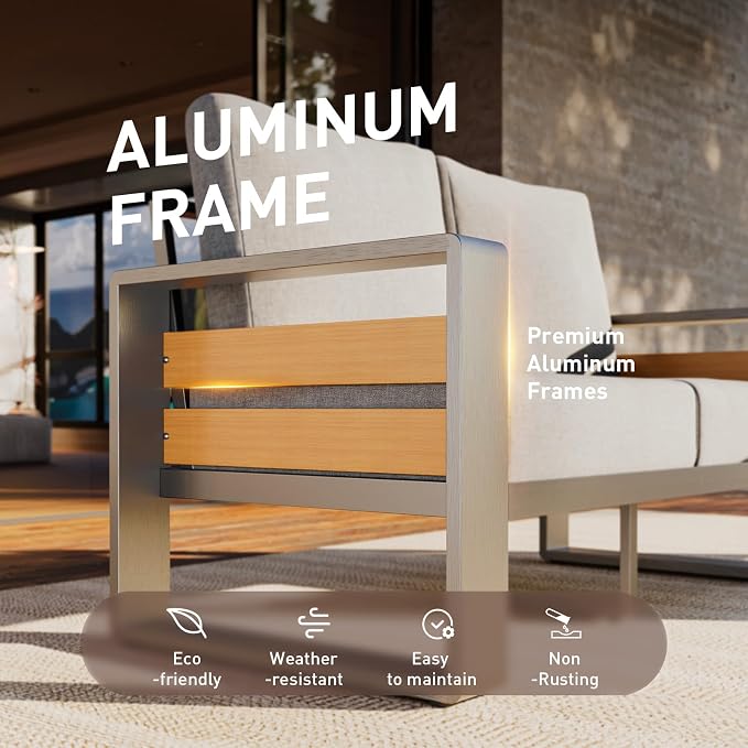 Aoxun Aluminum Outdoor Patio Furniture Set, 2 Seats Metal Sectional Patio - Image 2