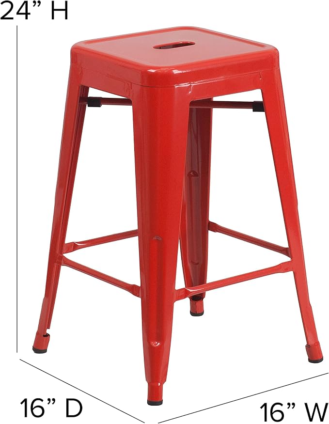 Flash Furniture Kai Commercial Grade 24" High Backless Red Metal Indoor-Outdoor - Image 3