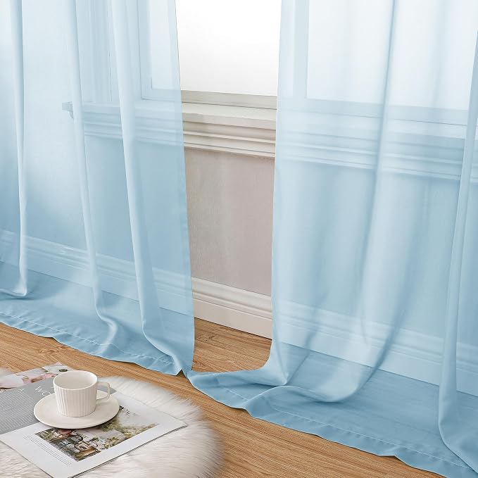 Aiyufeng 2 Pack: Basic Sky Blue Sheer Curtain Drapes 72 Inch Length 2 Panels - Image 8