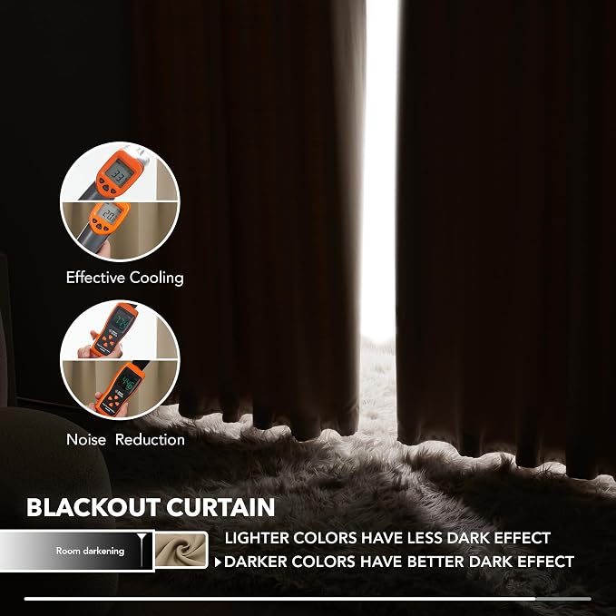 Deconovo Blackout Curtains, Thermal Insulated, W52 x L72 2 Panels, Back Tab - Image 5