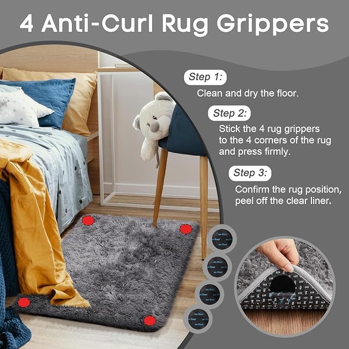 Ophanie Small Rug Washable Non Slip Throw Bedside Area Rugs, Fluffy Soft Mini - Image 4