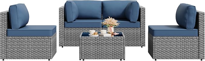 Vongrasig 5 Pieces Outdoor Sectional Furniture, All-Weather Rattan Patio - Image 7