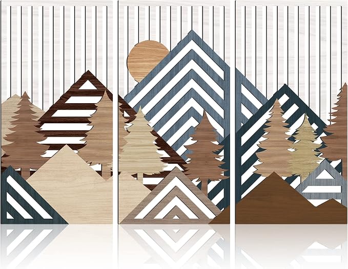 IARTTOP Abstract Mountain Wood Wall Art Large geometric Forest Pine Trees by IARTTOP