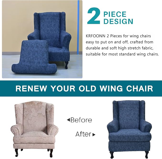 KRFOONN Stretch Wing Chair Slipcovers Printed 2 Piece Wingback Chair Covers - Image 4