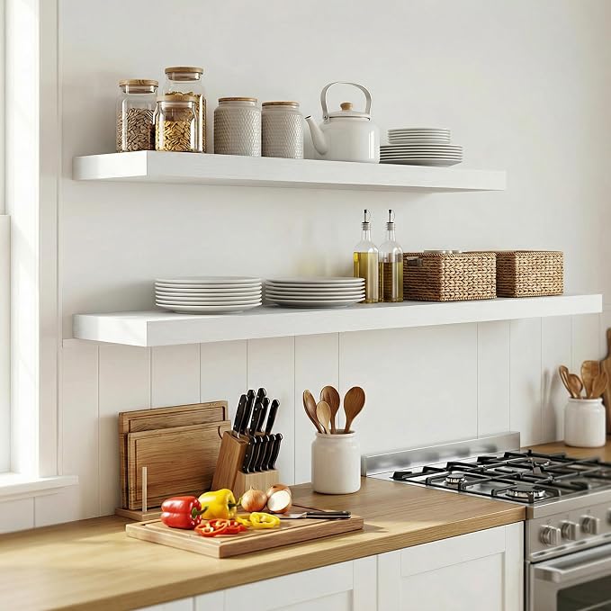 12 inch Deep Floating Shelves for Wall, 55 inch Wide Engineered Wood Wall - Image 6