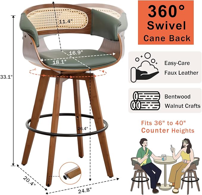 Set of 3 Rattan Swivel Counter Stools - Image 2
