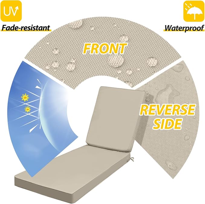 AAAAAcessories Outdoor Chaise Lounge Cushions, Fade-Resistant, Waterproof Patio - Image 2