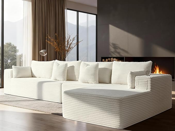 138" Cloud Sectional Couch, Comfort L Shaped Boneless Couch by VYUXWO