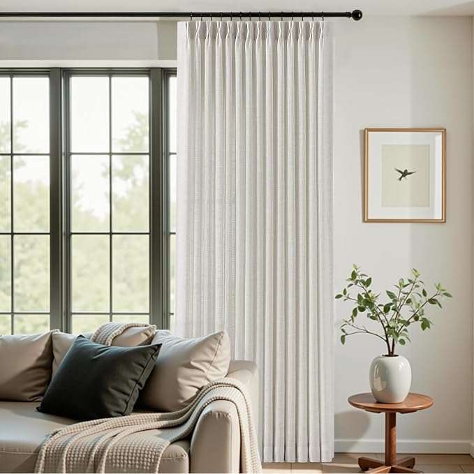 96 Inch Linen Curtains for Living Room, Light Filtering Pinch Pleated Semi - Image 6