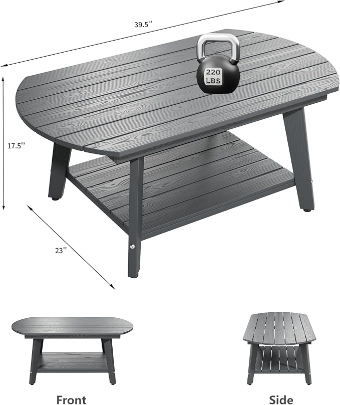 Oval Coffee Table with Open Storage Shelf, Dark Gray Wood Grain Sturdy Coffee - Image 2