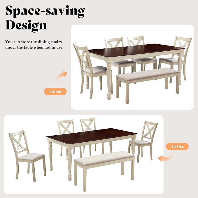 AMERLIFE 6-Piece Farmhouse Dining Table Set - Image 7