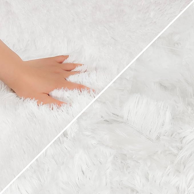 Runner Rug for Bedroom White 2x10ft Fluffy Area Rug Bedside Runner Rug for Kids - Image 6