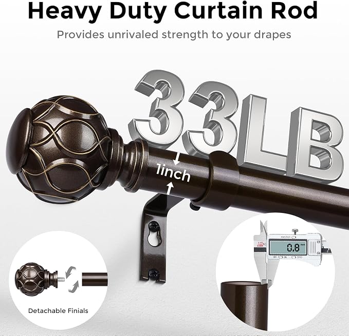 Long Bronze Curtain Rod, Heavy Duty 1 Inch Decorative Curtain Rods - Image 3