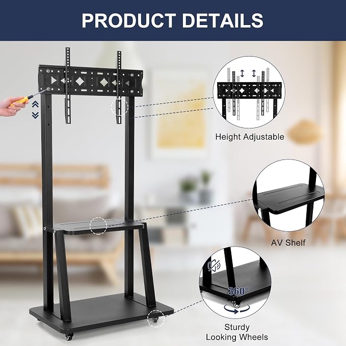 Maiproo Rolling TV Stand with Wheels - Image 4