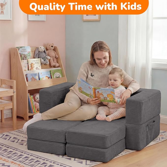 MeMoreCool Modular Kids Couch, Corduroy Play Toddler Couch - Image 6