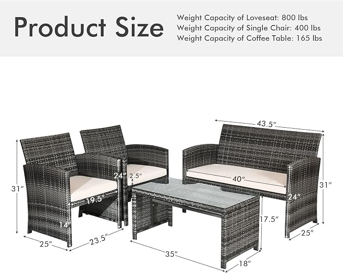 Goplus 4-Piece Rattan Patio Furniture Set, Outdoor Wicker Conversation Sofa - Image 7